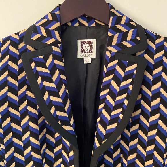 ANNE KLEIN Suit Separates Multi Coloured Geo Print Open Front Blazer - Picture 3 of 13